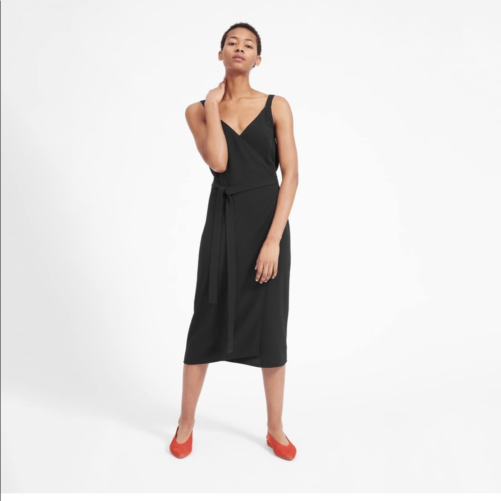 Everlane Elegant Black Wrap Midi Dress